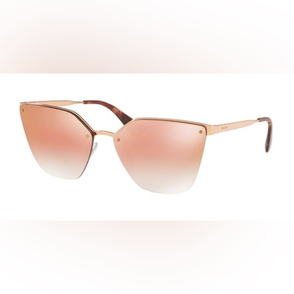 PRADA PR 68TS Rose Gold frame with gradient pink mirror lenses.